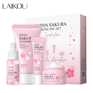 LAIKOU Sakura Skin Care 4Pcs Set Moisturizing Reduce Fine Lines Brighten Cleanser Serum Eye Face Cream