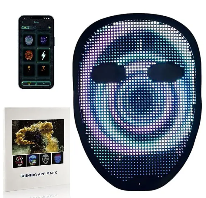 Cosplay mascherata led smart face rgb maschera di trasformazione costume led maschera con app bluetooth ricaricabile