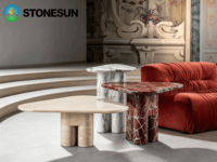 Table d'appoint STONESUN au design italien moderne avec panneau de base en pierre, meubles de style bois pour salon