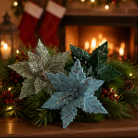 Fleurs de Poinsettia artificielles en polyester, décorations de Noël, décoration intérieure, taille personnalisée, fournitures de Noël