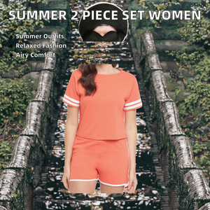 Ensemble décontracté d'été 2 pièces pour femme en tricot, couleur unie, haut à manches courtes, short au-dessus du genou, coupe ample, respirant, pantalon de survêtement - Product Image 4