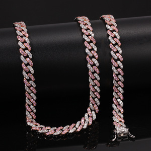 Cadena Cubana con Circonitas Rosadas, Estilo Moderno, Personalizada, Hip-Hop, de Alta Gama, Unisex, Pulsera y Collar - Product Image 1