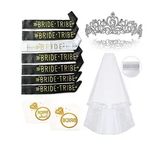 Wholesale Bride To Be Sash Bridal Shower Veil Hen Party Tatoo Bachelorette Crown Party Decoration Set