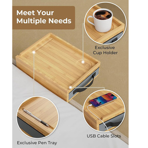 <b>Bamboo</b> Sofa Side <b>Table</b> With Cup Holder Pen Tray And Usb Slots For Bedside Use - Product Image 1