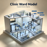 Maquette architecturale d'un couloir d'hôpital, avec les différentes pièces fonctionnelles, les couloirs et le mobilier médical, figurines miniatures en ABS