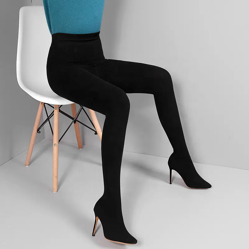 Factory OEM Fashion Stiletto High Heel 4 Inch Thigh High Boots Ladies Pants Shoes Latex Mature Sexy Women Trousers Boots