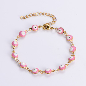 Pulsera de Acero Inoxidable Chapada en Oro de 18k al por Mayor para Mujer Hecha a Mano Estilo Bohemia Boho con Ojo Turco - Product Image 3