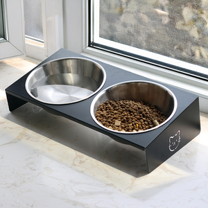 Woof Woof <b>Cat</b> Stainless Steel Pet Bowl Double <b>Feeder</b> Anti Tipping Large Capacity For <b>Cats</b> And Dogs - Product Image 1