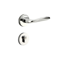 Poignée de porte à levier de luxe au design moderne ondulé, en alliage de zinc, finition chrome poli, rosette ronde, écusson séparé avec clé
