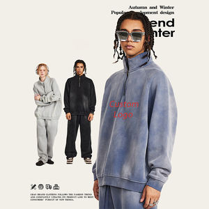 Sweat-shirt pour homme en coton 100% délavé à l'acide, col montant zippé 1/<span class=keywords><strong>4</strong></span>, surdimensionné, style streetwear, délavé, automne-hiver 2025, 360 g - Product Image 1