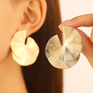 Layered Statement Earrings Extra Large Stainless Steel Women's Twisted Texture Fashion <b>Stud</b> Punk Party 14K Gold Plated Custom - Product Image 1