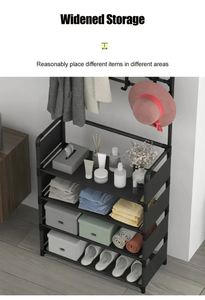 Four-Layer Multi-Functional <b>Storage</b> Rack with 8 Double Hooks Self-Assembly <b>Shoe</b> & Coat Rack 8-Hook Multi-Purpose Hanger - Product Image 5