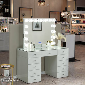 Alta qualità moderna bianco toletta vetro trasparente superiore specchio illuminato pannello legno stile immagazzinato USA per uso domestico trucco - Product Image 4