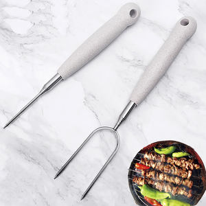 Fourchette de barbecue télescopique en acier inoxydable avec manche en <span class=keywords><strong>paille</strong></span> de blé en forme de U, accessoire de barbecue portable pour l'extérieur - Product Image 3