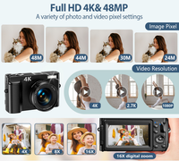 Caméra numérique portable 4K HD avec écran IPS de 2,88 pouces, zoom 16x, capteur CMOS, stabilisation d'image, fonctionnalité de caméscope vidéo