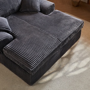 Sofá sin hueso comprimido al vacío de gran tamaño sofá cama doble Chaise de pana modular moderno, negro - Product Image 3