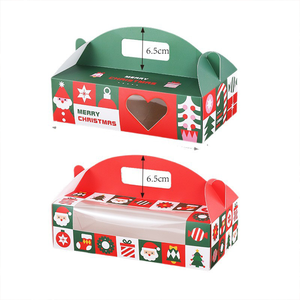 Boîte cadeau de Noël plate personnalisée avec poignée, boîte d'emballage de Noël verte et rouge, boîte pliable avec poignée pour biscuits, pâtisseries, cadeaux - Product Image 6