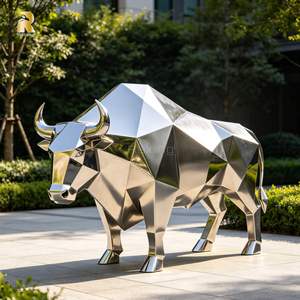 Escultura de Búfalo Grande de Acero Inoxidable RELONG, Estatuas de <span class=keywords><strong>Toro</strong></span> de Metal con Diseño Pulido a Espejo, Personalizable para Exteriores - Product Image 5