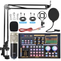 Interface audio Carte son Microphone pour podcast XLR Changeur de voix Kit de microphone d'enregistrement pour téléphone portable Mixeur