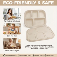 Barquette jetable compostable écologique en amidon de maïs biodégradable 1150 ml, micro-ondable, anti-fuite, 5 compartiments, pour plats à emporter