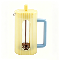 Cafetière à piston en verre borosilicate cannelé coloré avec couvercle en plastique côtelé et poignée, cadeaux personnalisés originaux pour café et thé