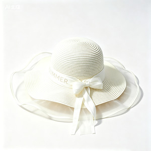 หมวกสานปีกกว้างสำหรับฤดูร้อนแบบ unisex ขายส่ง พร้อมโบว์ระบายผ้าตาข่าย ป้องกันรังสียูวี UPF 50+ เหมาะสำหรับใส่ไปเที่ยวทะเลหรือวันหยุด - Product Image 4