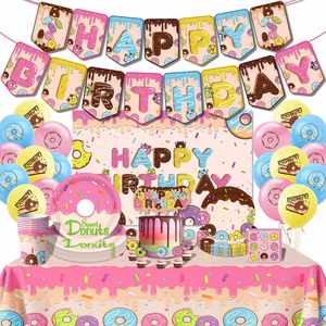 Birthday Tableware All-in-one Party Supplies for 10 People Donut Theme Baby Shower Disposable Dinnerware Set - Product Image 1