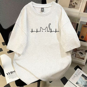Nuova T-shirt da uomo in puro cotone pesante 260g, stile americano, bianca, a maniche corte, vestibilità ampia, casual, minimalista, con stampa cartoon. - Product Image 1