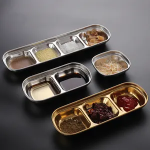 Custom Korean Golden Dipping Dish 304 Stainless Steel Hot Pot Sauce Dish Barbecue Two Three Four Partitions Kitchen accessories