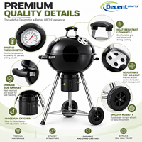 Pemanggang BBQ Arang dengan Tutup Hitam Mengkilap, Termometer, Ventilasi Udara, Penampung Abu, Roda, dan Penyangga Tripod