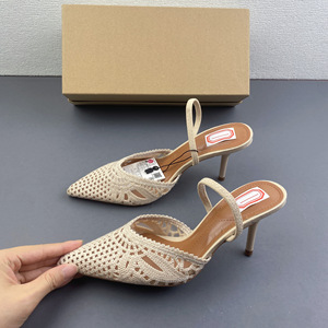 ZA Primavera Verano Nuevas Sandalias de Malla para Mujer Beige Claro con Tacón Hueco, Punta Puntiaguda, Corte Bajo y Tacones de Aguja Súper Altos con Punta Cubierta - Product Image 4