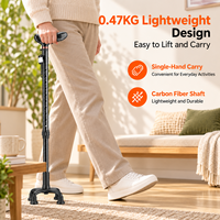 Canne ergonomique en fibre de carbone avec poignée de soutien pour la paume, double verrouillage de sécurité, réglage de la hauteur sur 10 niveaux et capacité de 100 kg pour les personnes âgées
