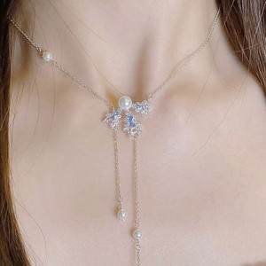 Collier en argent sterling S925 polyvalent avec cristal, chaîne lanterne universelle réglable à deux sens avec fermeture éclair pour pulls, chaîne nue - Product Image 1