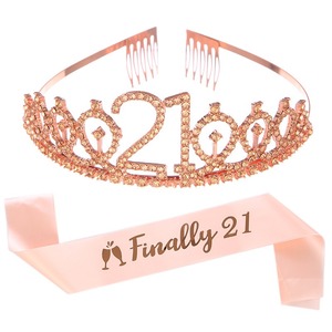 Nouvel ensemble d'accessoires de fête personnalisés à la mode : serre-tête, écharpe en polyester et couronne en cristal pour 21e anniversaire - Product Image 1