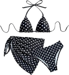 Women’s 3PCS Floral Print <b>Bikini</b> <b>Set</b> with Wrap Skirt Halter Triangle Swimwear - Product Image 3