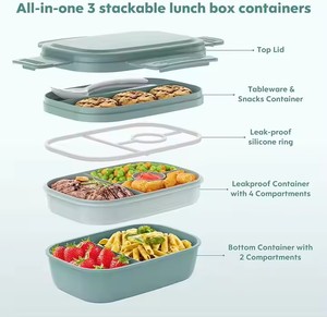 High Quality Large Capacity Ice Crystal Salada <b>Lunch</b> <b>Box</b> Plastic Lid Microwave Heating Food Storage Preserver Includes Spoon - Product Image 2