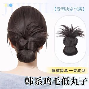 Peluca de moño bajo con clip, postizo de moño plano y voluminoso para mujer, extensión de cabello sintético fácil de usar - Product Image 3