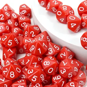 Fourniture d'usine de dés rouges polyédriques d10, nombres de comptage 1 à 10 en vrac, acrylique écologique, couleur personnalisée pour jeu de société de casino