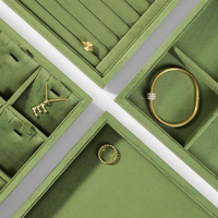 Nouveau design 2026 : Plateau de présentation et de rangement pour bijoux en velours vert olive, pour colliers, bagues, bracelets, boucles d'oreilles et pendentifs