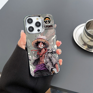 PC Hardshell Anime IMD đôi màu bạc vỏ Luffy một mảnh trường hợp điện thoại iphone16 15 14 Pro Max mạ điện - Product Image 3