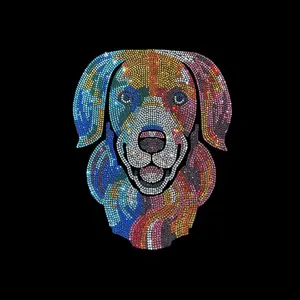 Diseños de transferencia de calor de hierro con diamantes de imitación coloridos de perro encantador animal personalizado para ropa