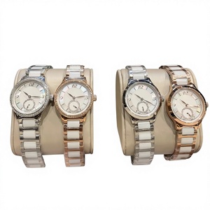 Womens Crystal Bezel Round Dial Watch with Sub Dial Ceramic Stainless Steel Bracelet Band Quartz Movement for Casual Longinesing - Product Image 1