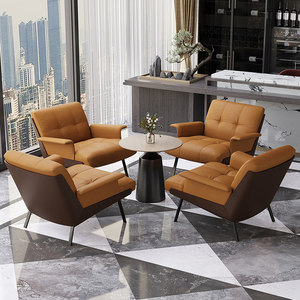 Ensemble de chaises de négociation en cuir et bois massif, canapé de salon en éponge pour hall d'hôtel, bureau, salon - Anti-salissure - Product Image 3