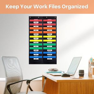 Organizador de pared con 20 bolsillos, organizador de almacenamiento con 4 perchas para carpetas de archivos de oficina y escuela, color negro, Oxford 420D - Product Image 6