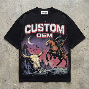 เสื้อยืดโอเวอร์ไซส์ทรงบ็อกซี่ ผ้าคอตตอน 100% หนัก 330 GSM พิมพ์ลายดิจิทัล ไหล่ตก ทรงวินเทจ ทำสีซีดแบบดิสเทรส รับผลิตตามแบบ OEM - Product Image 1