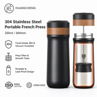 Botol Vakum Terisolasi Stainless Steel Mewah, French Press, Tahan Panas 6-12 Jam, Termos Mug Pembuat Kopi untuk Berkemah di Luar Ruangan