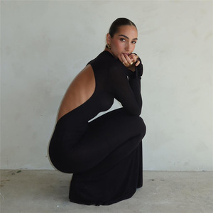 <span class=keywords><strong>Abito</strong></span> senza schienale aderente stile Private Label alla moda Maxi abiti a maniche lunghe da donna con logo personalizzato <span class=keywords><strong>nero</strong></span> Slim - Product Image 5