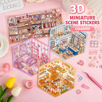 Autocollants personnalisés 3D pour scènes de chambre miniatures, kit d'autocollants PET DIY Kawaii pour chambre, boulangerie et boutique de maison de poupée