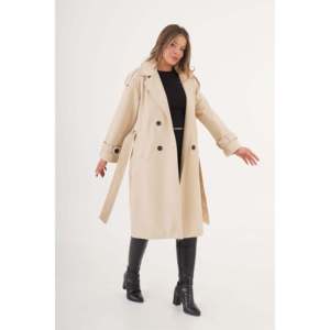 Manteau en cachemire pour femmes orné de pierres avec détail d'épaulettes et ceinture en gros - Product Image 6