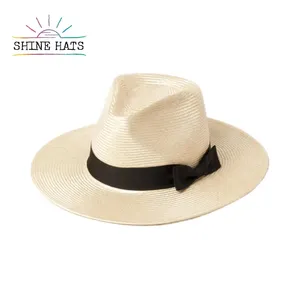Shinehats 2024 OEM Fashion Chic New Arrival Sun Beach Summer Women Fine F Mass Panama Unisex Straw Hats Sombrero With Ribbon